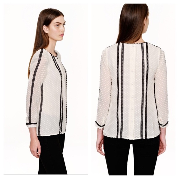 J Crew Lace Trim Swiss Dot Button Back Blouse 6 - Picture 2 of 8